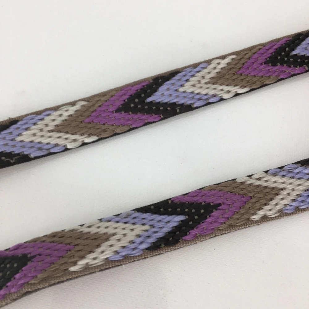 Women’s Thin Boho Belt Chevron Embroidered Multi Colored Purple Brown Size 13